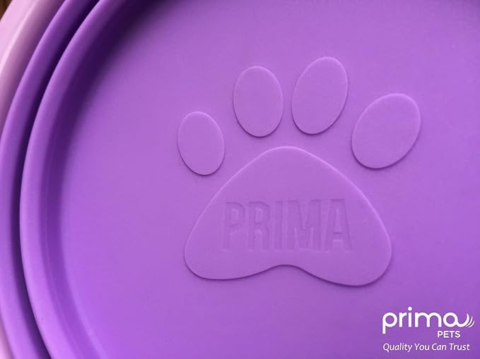Prima Pet Collapsible Silicone Water Travel Bowl with Clip for Dog and Cat, Portable and Durable Pop-up Feeder for Convenient On-The-go Feeding – Size: Large (5 Cups) Purple