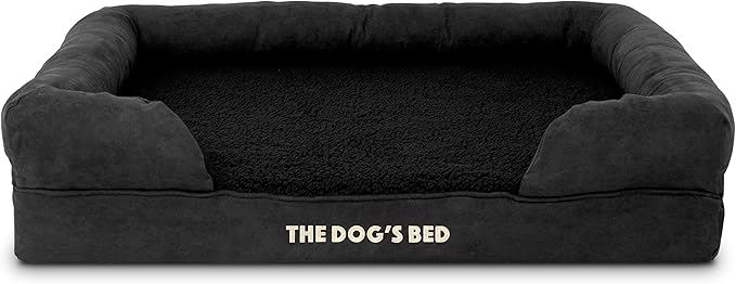 The Dog’s Bed, Large Black Faux PL, Memory Foam, Pain Relief: Arthritis, Hip & Elbow Dysplasia, Post Surgery, Lameness, Supportive, Calming, Waterproof Washable Cover