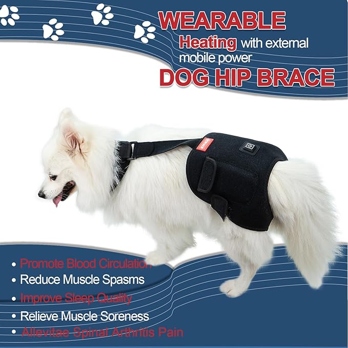 Heated Dog Hip Wrap Comes with Power Bank Thermal Comfort Pad Wearable for Dog with Hip Dysplasia, Arthritis, Lower Back Pain, Weakness (Medium)