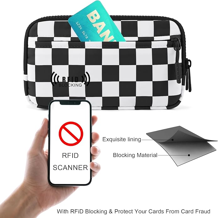 Checkered WristleWallets for Women, RFID Wallet Crossbody with 4 Zippers, Credit Card Holder Cell Phone Organizer