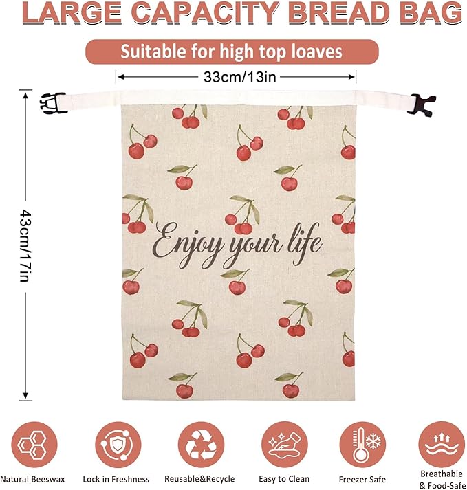 ChefLee Beeswax Bread Bags, 2-Pack Reusable Food Storage for Homemade Bread & Sourdough, Linen Waxed XL Bags Keeps Fresh Longer, Freezer Safe for Baking Loaf