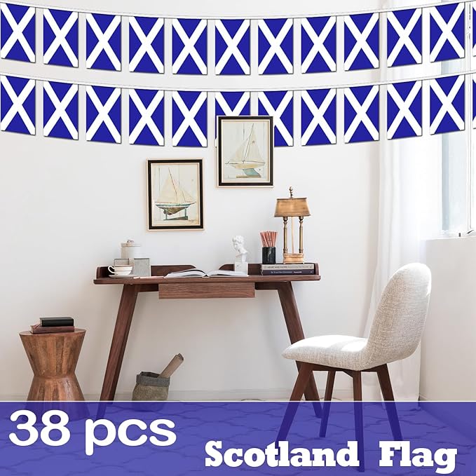 Scotland String Flag Pennant Banner - 38 Flags, 42 Feet Small Mini Scottish Flags Bunting Banner for Country Decoration, School, Party, Sports Events