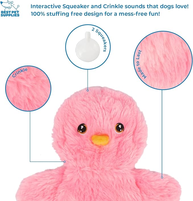 Best Pet Supplies Interactive Squeaky Dog Chew Toy, Ideal Dog Toys for Chewers, Small, Medium & Large Dogs, and Fetch Lovers - Crinkle Chicken (Yellow, Pink, Blue), Large