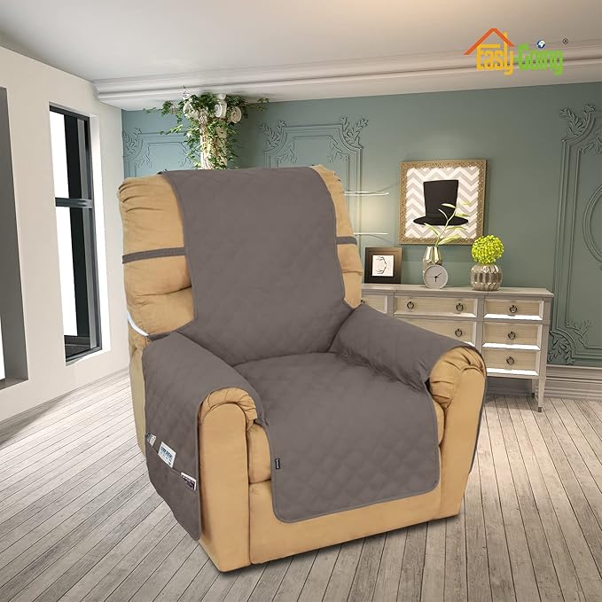 Easy-Going Sofa Slipcover Waterproof Recliner Chair Cover Non-Slip Fabric Couch Cover for Living Room Washable Furniture Protector for Pets Kids Children Dog Cat (Recliner, Taupe)