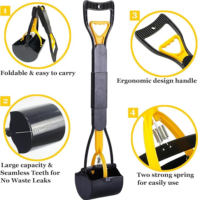 2-Pack Pooper Scooper for Large Small Dogs Heavy Duty, 32" Long Handle Poop Scoop for Yard, Grass, Gravel, Dog Poop Grabber with High Strength Material and Durable Spring