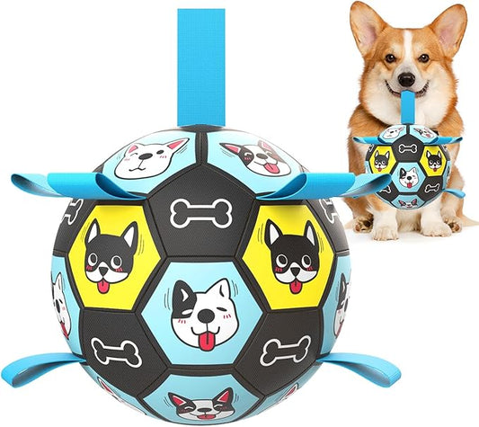 ZestPulse Dog Toy Soccer Ball with Straps, Herding Ball for Dogs, Outdoor Interactive Dog Toy, Dog Fetch Toy, Ideal for Medium & Large Dogs, Great Puppy Birthday (6 Inch)