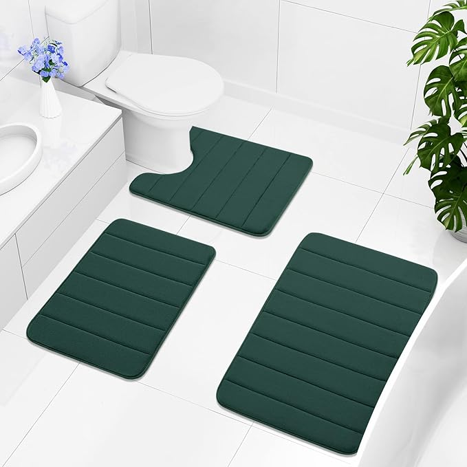 Buganda Memory Foam Bath Mat, 59" x 20", Ultra Soft and Non-Slip Bathroom Rugs, Water Absorbent and Machine Washable Bath Rug Runner for Bathroom, Shower, and Tub, Dark Green