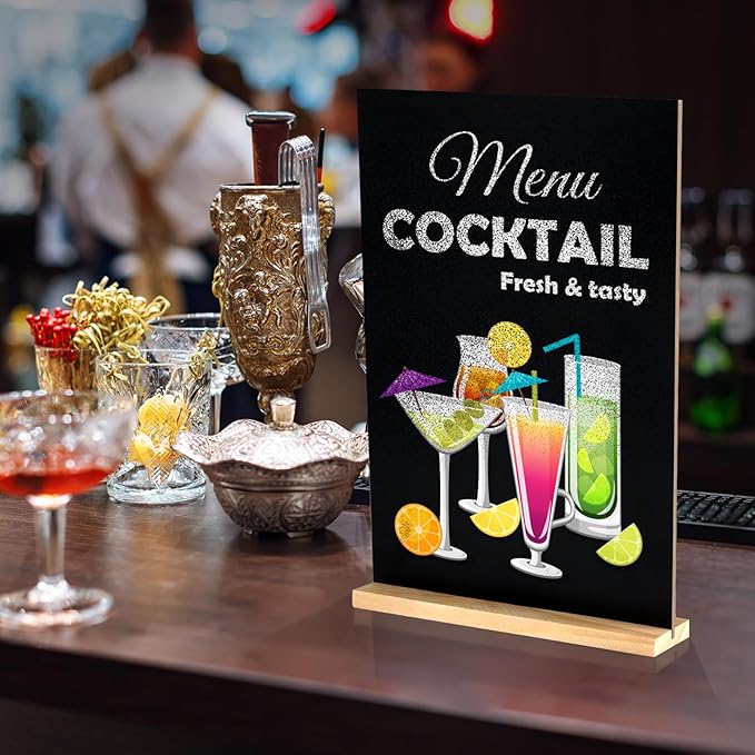 NEBURORA 1 Pack 8 x 12 Inches Tabletop Small Chalkboard Sign with Wood Base Reusable Double-Sided Message Boards Menu Chalkboard Stand for Kitchen Wedding Coffee Shop bar Restaurant