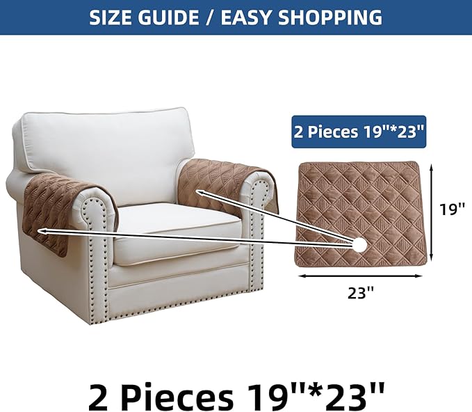 Eismodra Chair Arm Covers,Couch Arm Cover for Sofa Recliner Armchair Cats Dogs,Non Slip Armrest Arm Rest Slipcover Reclining Furniture Protectors (Light Brown, Set of 2)