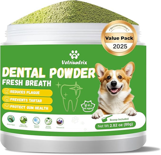 Dog Teeth Cleaning Powder, Dog Dental Powder for Teeth Cleaning and Dog Breath Fresh for Dogs with Probiotic & Tartar Remover, Plaque Off Dog Tooth Cleaning