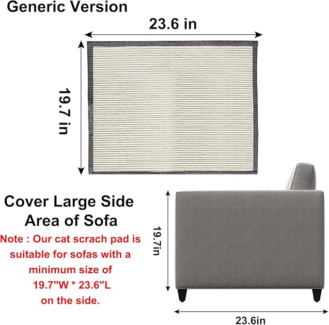 Cat Scratch Sofa Protector,Cat Scratching Couch Protector with 19.7''L*23.6''W Natural Sisal Scratching Mat for Protecting Couch Sofa Chair (Dark Grey/Left Hand)