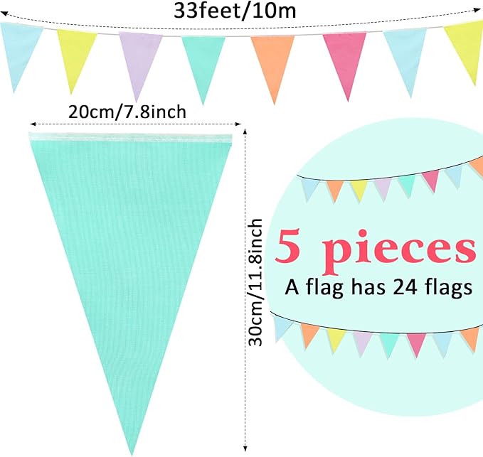 Preboun 164 Feet Pastel Pennant Banner Bunting Pennant Banner Garland 120 Pcs Pastel Triangle Flags on a String for Baby Shower Birthday Graduation Wedding Hanging Decorations(Unicorn Color)