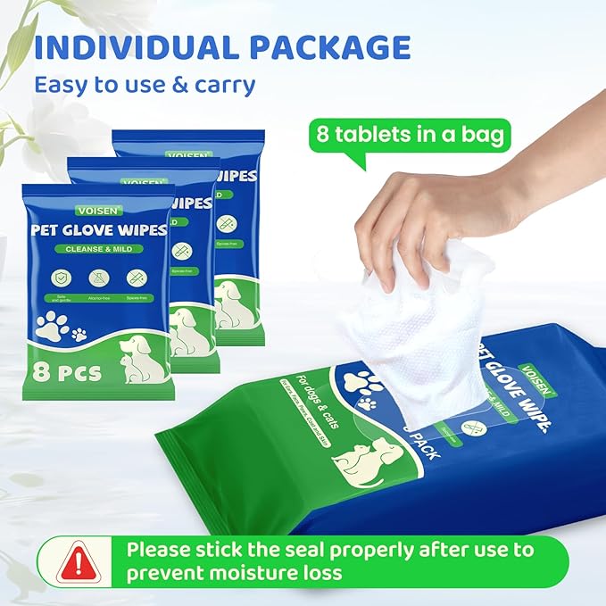 VOISEN Pet Glove Wipes for Dogs,24 Pcs Pet Cleaning Gloves,Dog Wipes Cleaning Deodorizing,Unscented Thick Pet Wipes for Nourish Fur Daily Care and Travel