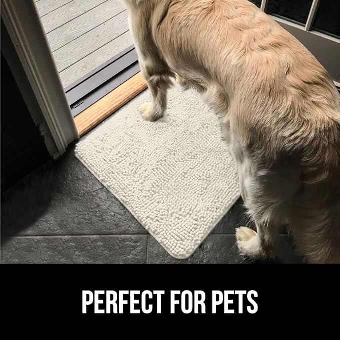 GORILLA GRIP SOAKSTOPPER Dog Door Mat, 30x20 Machine Washable Rug Absorbent Doormat Captures Moisture Mud Dirt, Quick Dry Soft Chenille Entryway Rugs Indoor Entrance Mats for Dog Paws, Cream