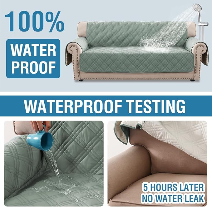 H.VERSAILTEX 100% Waterproof Sofa Covers for 3 Cushion Couch Modern Sofa Cover for Dogs XL Couch Covers for Oversized Sofa with Elastic Straps (Oversized Sofa, Lily Pad/Beige)