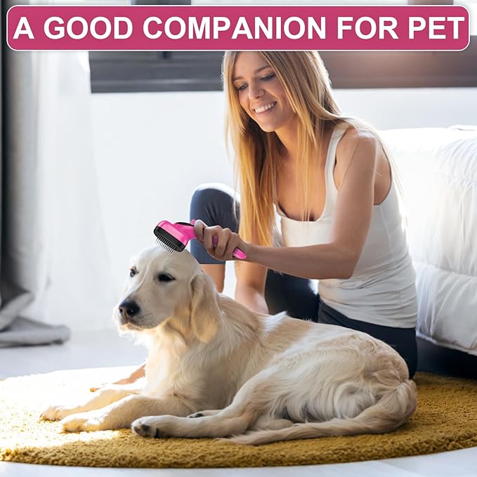 Self Cleaning Slicker Brush for Dogs and Cats - Skin Friendly Shedding & Grooming Tool for Long and Short Haired Pets,Easy Clean Retractable Bristles, Pink