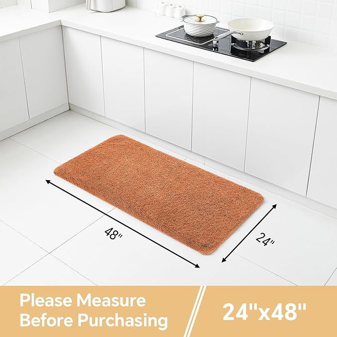 Burnt Orange Bathroom Rugs 24"x48" – Long Plush Non-Slip Bath Mat, Absorbent & Washable Microfiber Runner Rug – Perfect for Tub, Sink, or Washroom