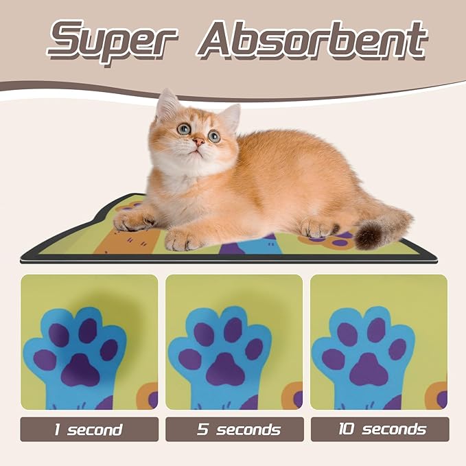 Le couranT Cat Food Plastic Placemat,Pet Feeding Mat, Dog Cat Bowl, Non-Slip Super Absorbent,Quick Dry, Accessories Pet Supplies.Backing Pet Placemat for Messy Drinkers. Lovely Heads-12x19 in