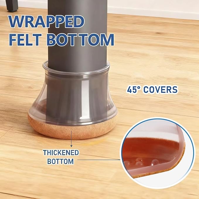 24 Pcs Chair Leg Floor Protectors, Silicone Chair Leg Protectors Caps Covers for Hardwood Floors, Furniture Pads Sliders with Wrapped Felt Bottom Medium (Fit:0.76"-1.18")