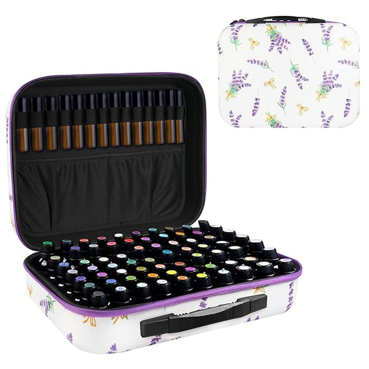 EVA Essential Oil Storage Carrying Case, 70 Bottles, Essential Oils Box for 5ml 10ml 15ml Roller Bottles Travel Storage Organizer Bag for doTERRA & Young Living（Flower Pattern）