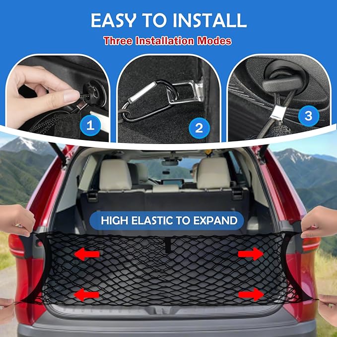 Envelope Style Cargo Net for 2024 2025 2026 Toyota Grand Highlander Accessories, Trunk SUV Mesh Cargo Net, Upgraded 5mm Bungee&Double-layer Nylon Storage Tailgate Netting Grocery&Tool Holder Organizer