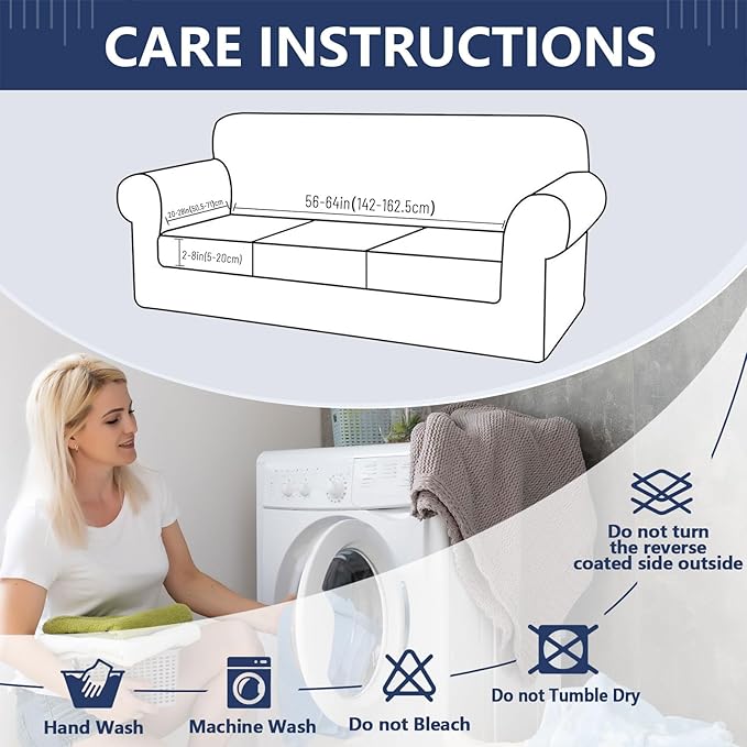 hyha Waterproof Couch Cushion Covers, Wear Resistant Couch Cover, Anti Slip Sofa Slipcovers Washable, Soft Thick Jacquard Furniture Protector for Pets Dog (1 Piece for Large, Navy)