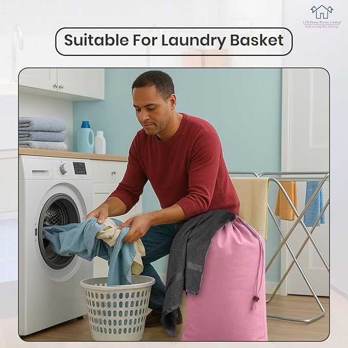 LFH Home Large Premium 1pack Cotton Canvas Laundry Bag with Drawstring and Handles Heavy Duty, Multi-Use, Washable for Home, Travel, College or Storage 24x36-Pink