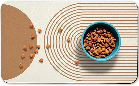 Dog Food Mats for Floors Waterproof, Cat Water Bowl Mats Pet Feeding Absorbent Mat Placemats for Food and Water Beige Bohemia 12 * 20 inch