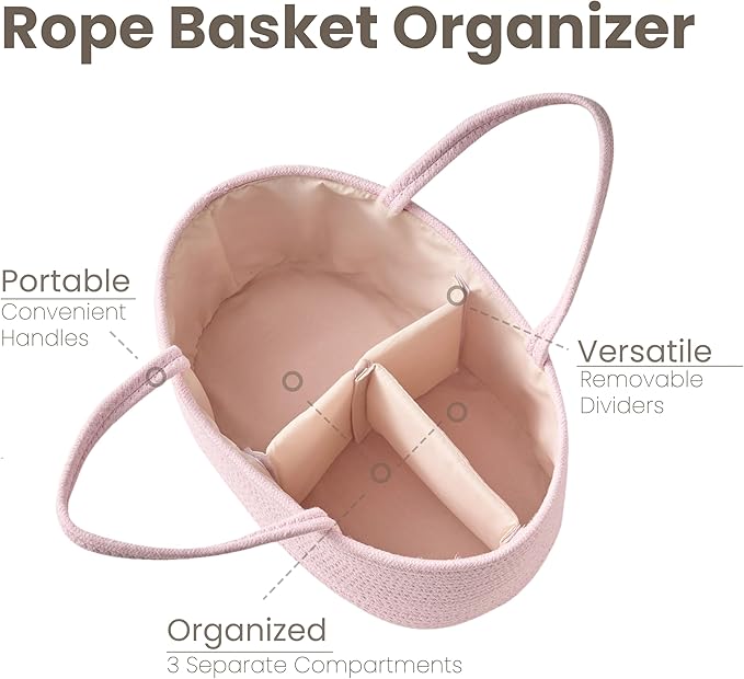 Diaper Caddy Organizer, Empty Gift Basket for Newborn Essentials, Baby Storage Basket, Stylish Gift Bag for Baby Shower, Boys and Girls - Large, Light Pink