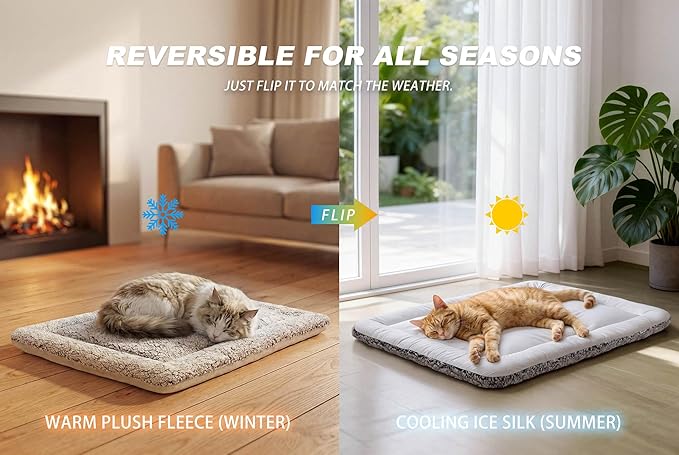 Dog Cooling Mat, Self Warming Cat Bed, Reversible Warm & Cooling Cat Bed, Winter Warm Cat Pad & Summer Cooling Cat Mat for Kittens & Small Dogs, Perfect for Crates, Beds & Sofas, Dark Blue, 18"x24"