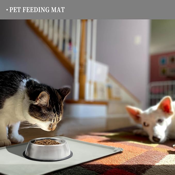 Reopet Waterproof Pet Feeding Mat with High Raised Edges, Heavier and Thicker Placemats for Cat Dog Water Bowl with BPA Free, Dogs Cats Food Mats for Messy Drinkers to Prevent Spill and Protect Floors