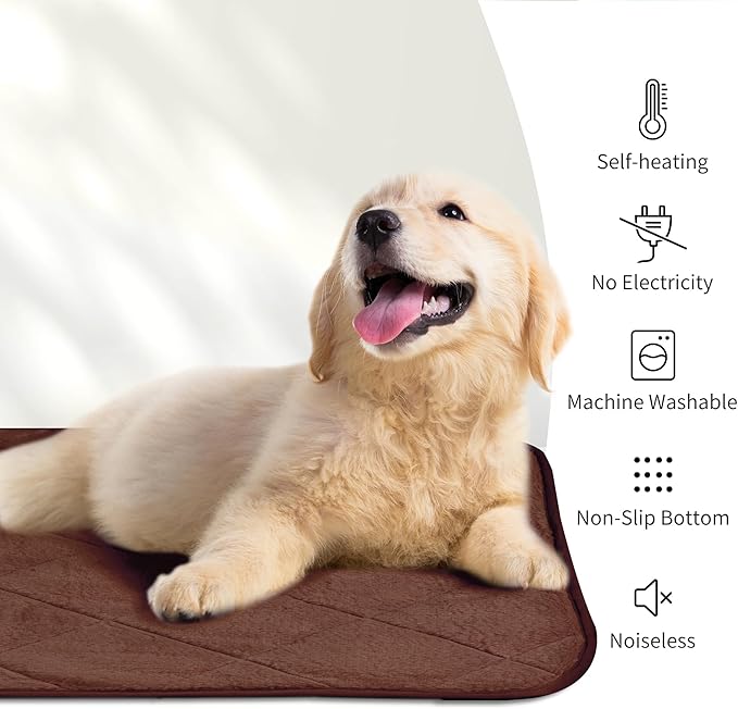 NWK Fluffy Self Warming Cat Mat, Cat Blanket, Thermal Dog Mat, Washable, Non-Slip Bottom for Sofa & Crate & Kennel & Car Seat (Coffee Brown, X-Large (45'' X 28'' X 0.4''))
