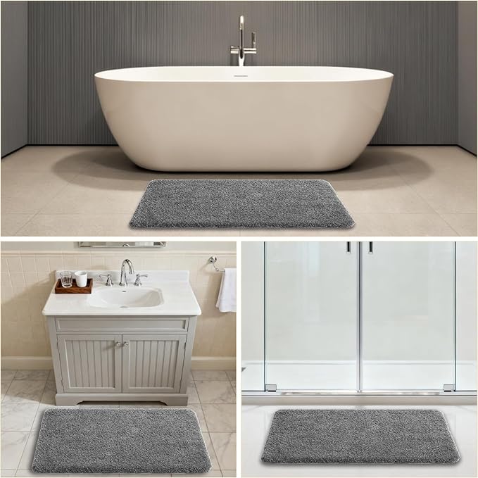 Gray Bathroom Rugs 24"x40" – Large Plush Microfiber Bath Mat, Soft Non Slip Floor Mat, Absorbent and Washable Rug – Perfect for Bathroom or Bedroom Use