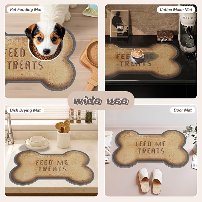 Le couranT Dog Food Plastic Placemat, Bone Shaped Water Absorbent Pet Food Mat, Non Slip Placemat for Pets Bowl and Water,Dog Food Mat,Pet Accessories Supplies, Bone Shaped -12x19 in