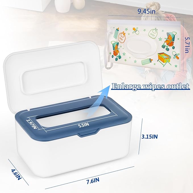 Whiidoom Baby Wipes Dispenser Holder Container, Keep Wipes Fresh and Clean, for Home, Office, Kitchen (New Blue)