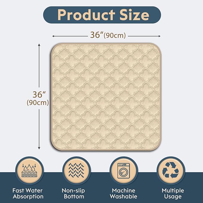 Washable Pee Pads for Dogs - 2 Pack Reusable Waterproof Puppy Training Pads, Super Absorbent with Dog Paw Shape Non-Slip Backing (Cream, 36" X 36" - 2 Pack)