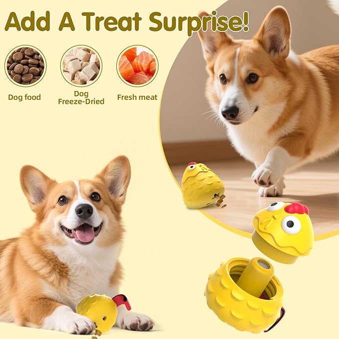 Natural Rubber Squeaky Chicken Dog Toy - Interactive Food Dispensing Chew Toy for Puppy Teething & Dental Health - Durable Rubber Chew Toys for Small Medium Dogs