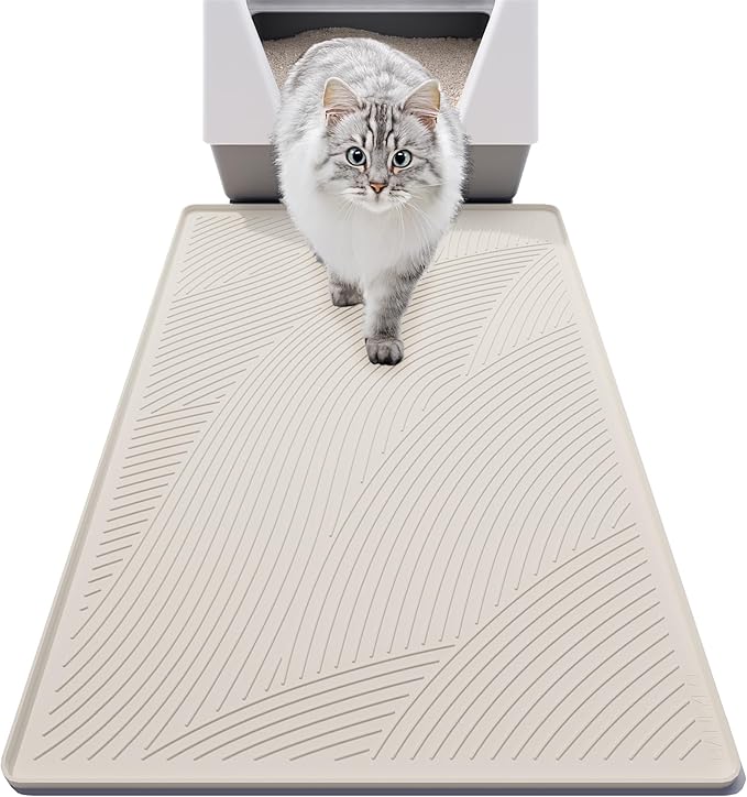BANLYEO L Cat Litter Mat - 34x22 in, Water Proof, US Designed Kitty Litter Trapping Mat, Easy to Clean, Scatter Control, Odorless, Less Mess and Clean Floors, Pet Supplies for Indoor Cats, Warm Beige