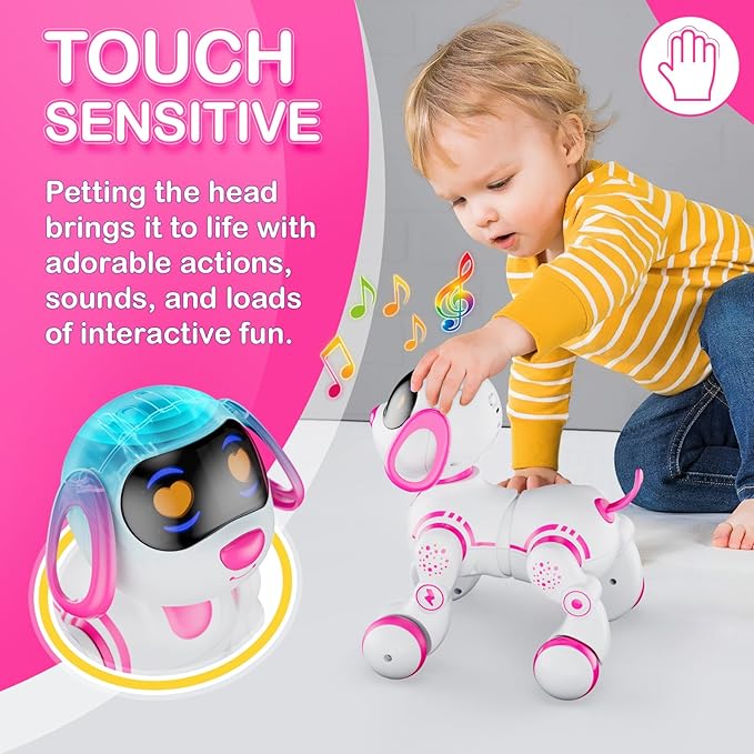 Contixo R3 Robot Dog Toy for Kids - Interactive Remote Control Smart Dancing Robotic Pet for Boys & Girls Ages 3-12 - Pink