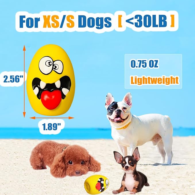 HOLYSTEED Squeaky Dog Toys for Small Dogs, Mini Dogs, Soft Latex Dog Squeaky Toys, Smile Squeaky Dog Balls, Egg Dog Toys Balls 6pcs