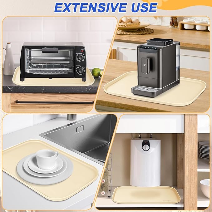 Silicone Pet Feeding Mat with Raised Edge for Food and Water, Dog Bowl Mats, Cat Bowls Placemat with High Lip for Floor Waterproof, Rubber Tray for Cats and Dogs 22 x 14 x0.8 White Sand