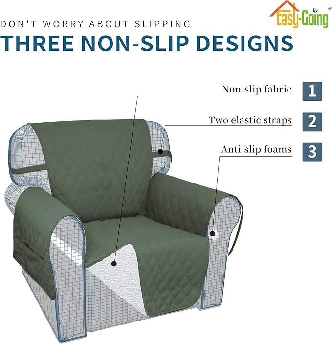 Easy-Going Waterproof Oversized Loveseat Covers Leakproof Couch Cover for 2 Cushion Couch Sofa Cover Washable Sofa Slipcover Non-Slip Furniture Protector with Pocket for Pet(Medium-XL, Greyish Green)
