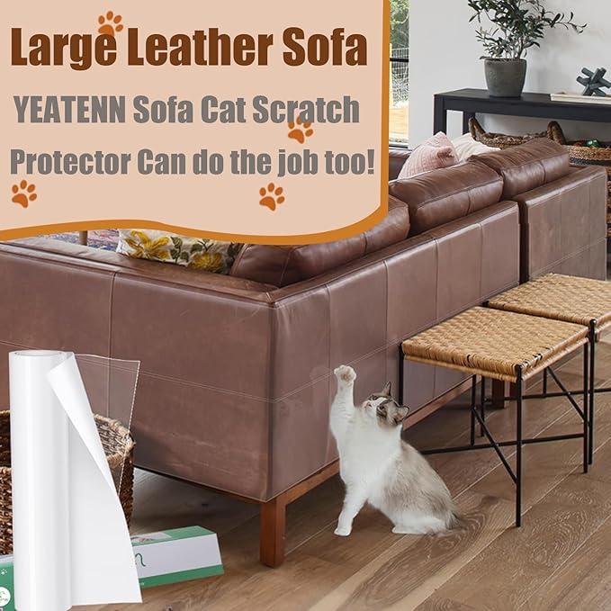 yeatem 196''x13'' Thicken Anti Cat Scratch Furniture Protector, Single-Sided Sticky Couch Corner Protectors for Cats, Extended Size Protects More Furniture, Repellent Tape