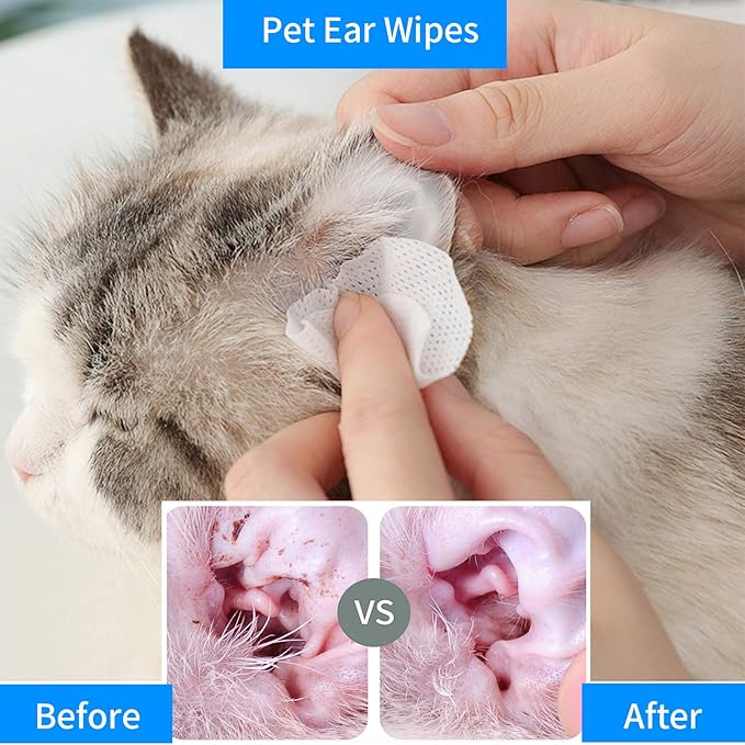 OPULA Dog Ear Eye Cleaner Wipes,300 Count Cat Eye Ear Cleaning Wipes,Pet Wipes,150pcs Tear Stain Remover Wipes+150pcs Ear Wax Wipes,Non-Irritating,Dog&Cat Universal,Eliminate Odor