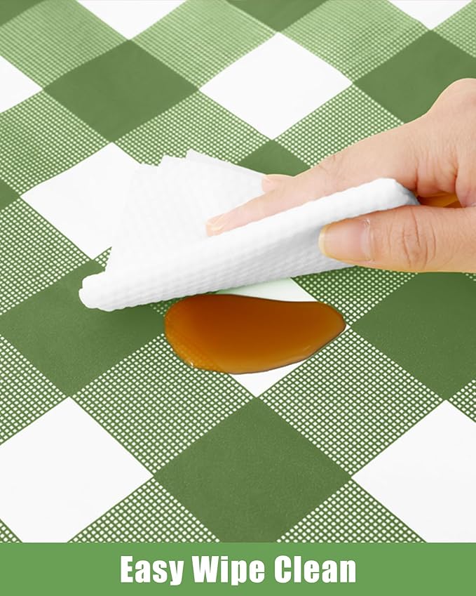 Smiry 12 Packs Gingham Disposable Table Cloth, 54 x 108 Inch Waterproof Plastic Tablecloth, Rectangle Sage Green and White Checkered Table Covers for Picnic, Birthday, Party