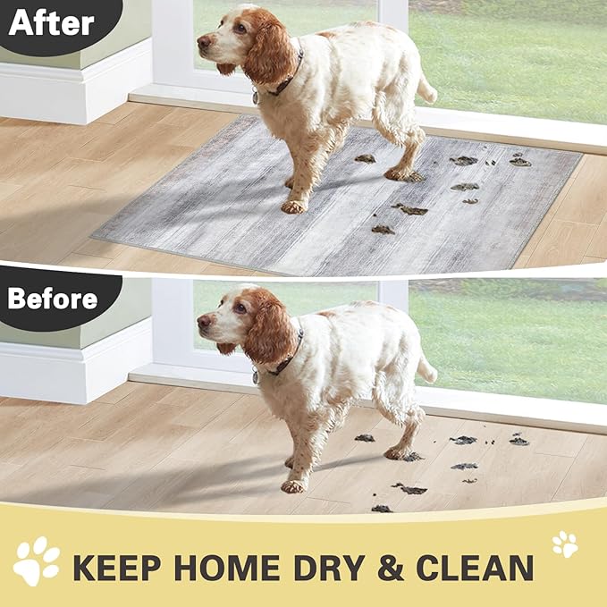 COMSLE Door Mat, Front Door Mat Indoor for Entrance Faux Wool Absorbent Non Slip Modern Throw Rug for Entryway Bedroom Muddy Paws - Pet Friendly, 47x71 Inches, Brown Machine Washable
