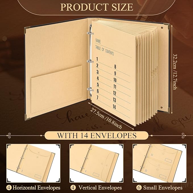 Marspark 3 Rings Important Document Organizer with Labels, Family Document Organizer Binder, Expanding File Folder for Important Papers, Letters, Birth Certificates, Photos, Passports(Black)