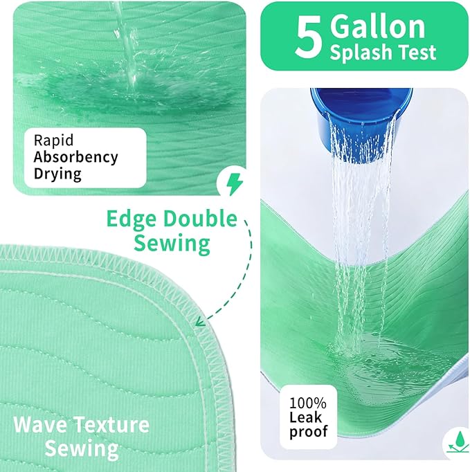 Accompagner Waterproof Reusable for Adults and Pets Washable Pee Pads for Dogs Changing Pad Large Dog Bed Size Adults Incontinence Bed Pads - Non-Slip Leak-Proof (Green, 36"x54"(Pack of 4))