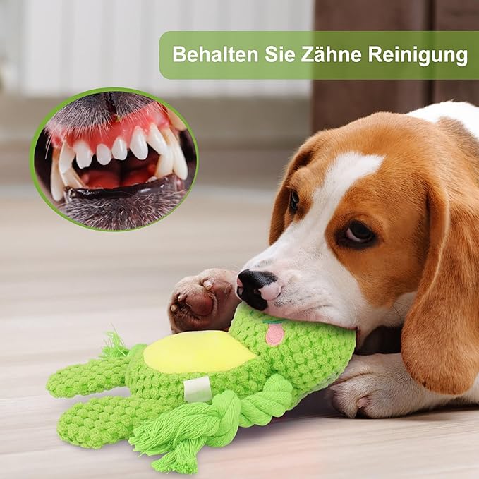 TONYFY Dog Toys, Dog Squeaker Toys with Crinkle Paper, Stuffed Animal Dog Plush Chewing Toy, Cotton Rope Interactive Toys for Puppy, Small, Middle Dogs (Green Frog)