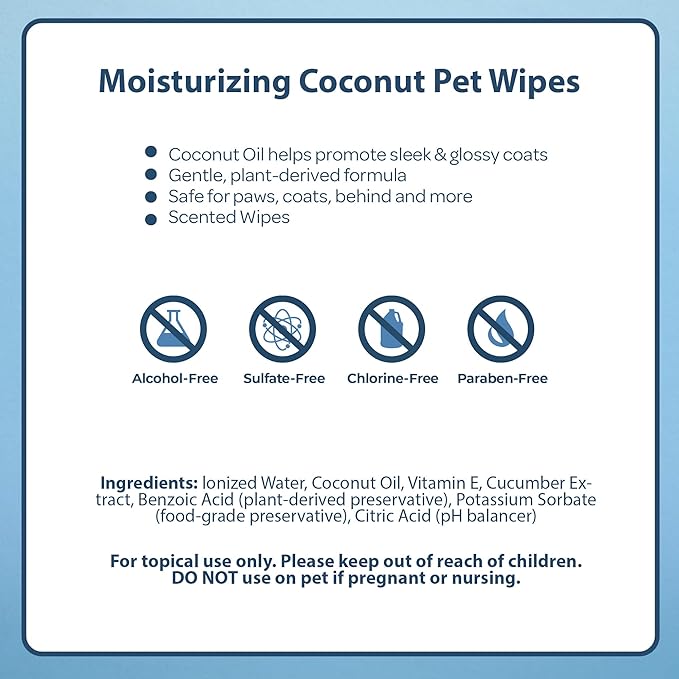 Best Pet Supplies Pet Wipes for Dogs - Dog Wipes Cleaning Deodorizing, for Coats, Ears, Paws - Moisturizing, Coconut, 100 Count